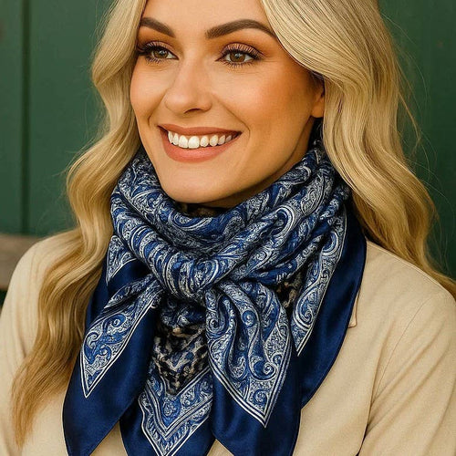 35X35"  Blue & White Paisley Wild Rag/Scarf WR3418