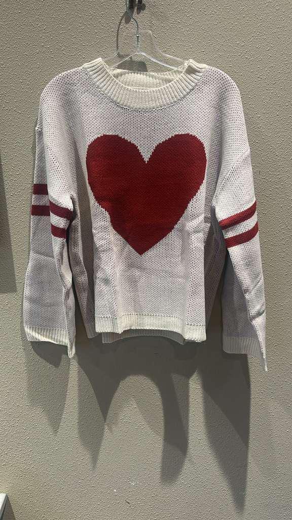 Valentine's Day Heart Knit Sweater - Women's Crew Neck