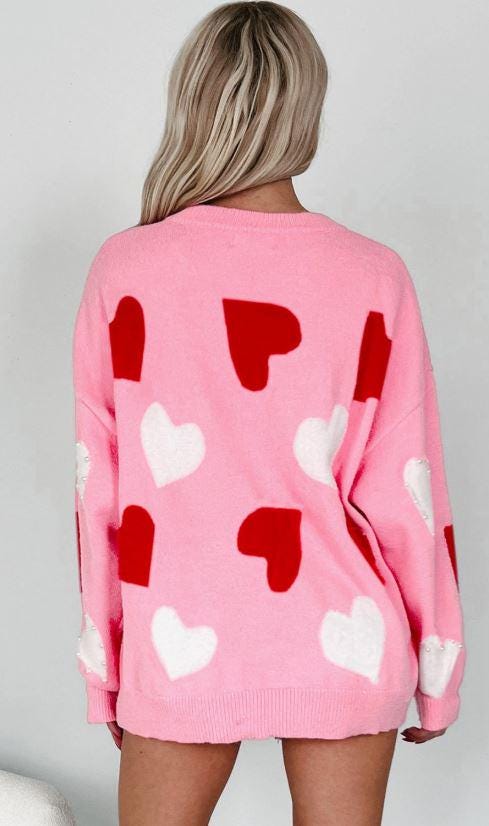 Pink Pearl Heart Valentine's Day Sweater