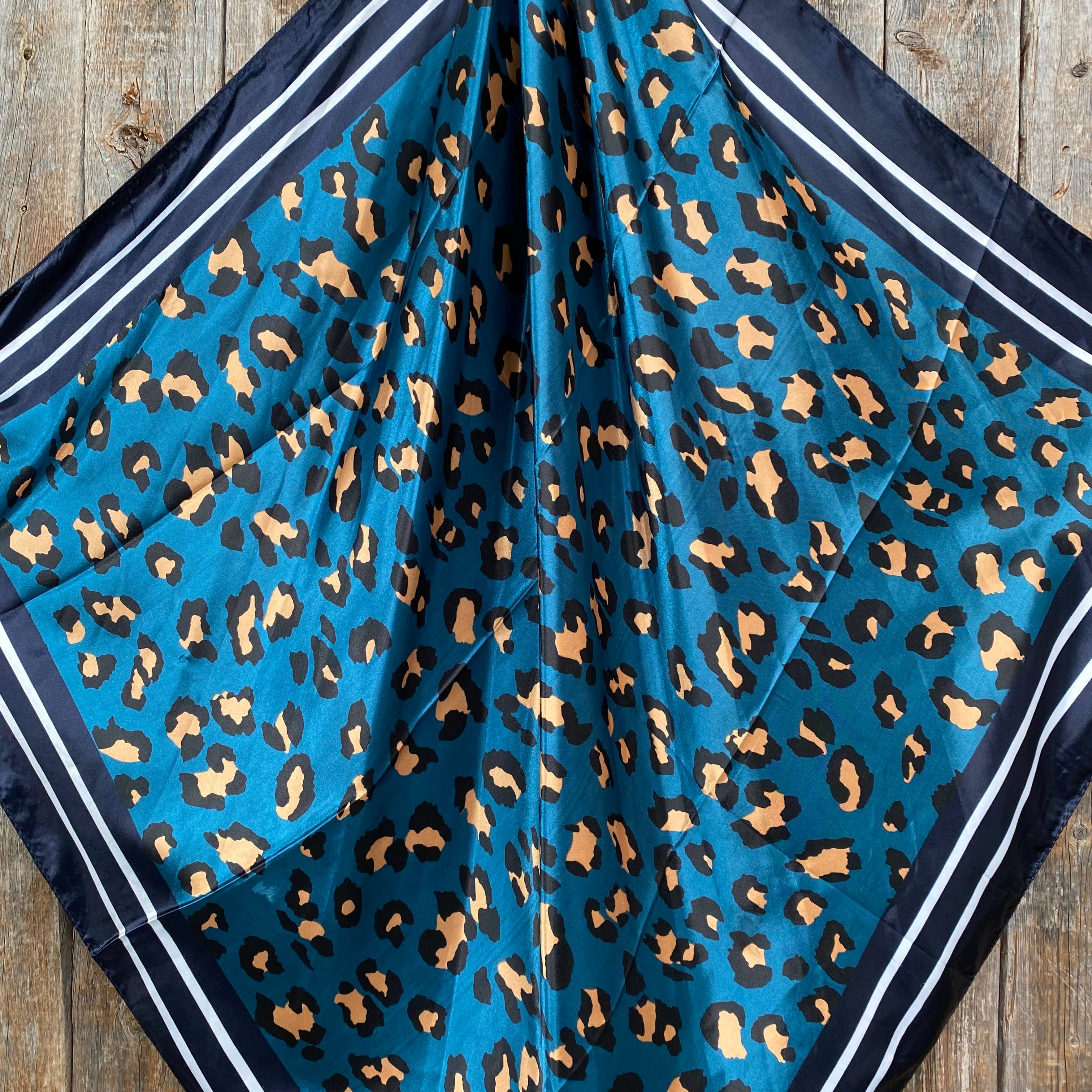 35X35"  Teal Cheetah Wild Rag /Scarf WR2404X
