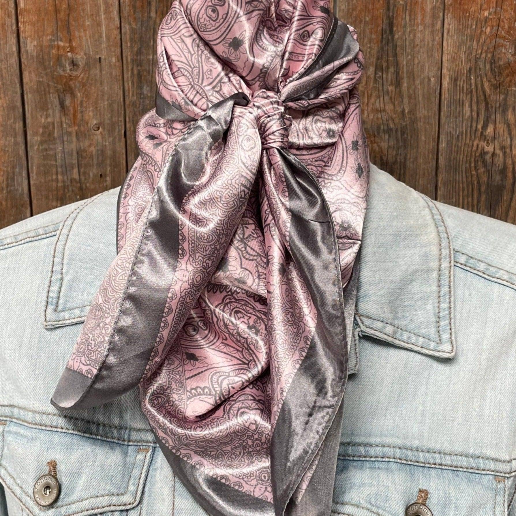 35X35"  Pink & Grey Paisley Wild Rag/Scarf WR3400