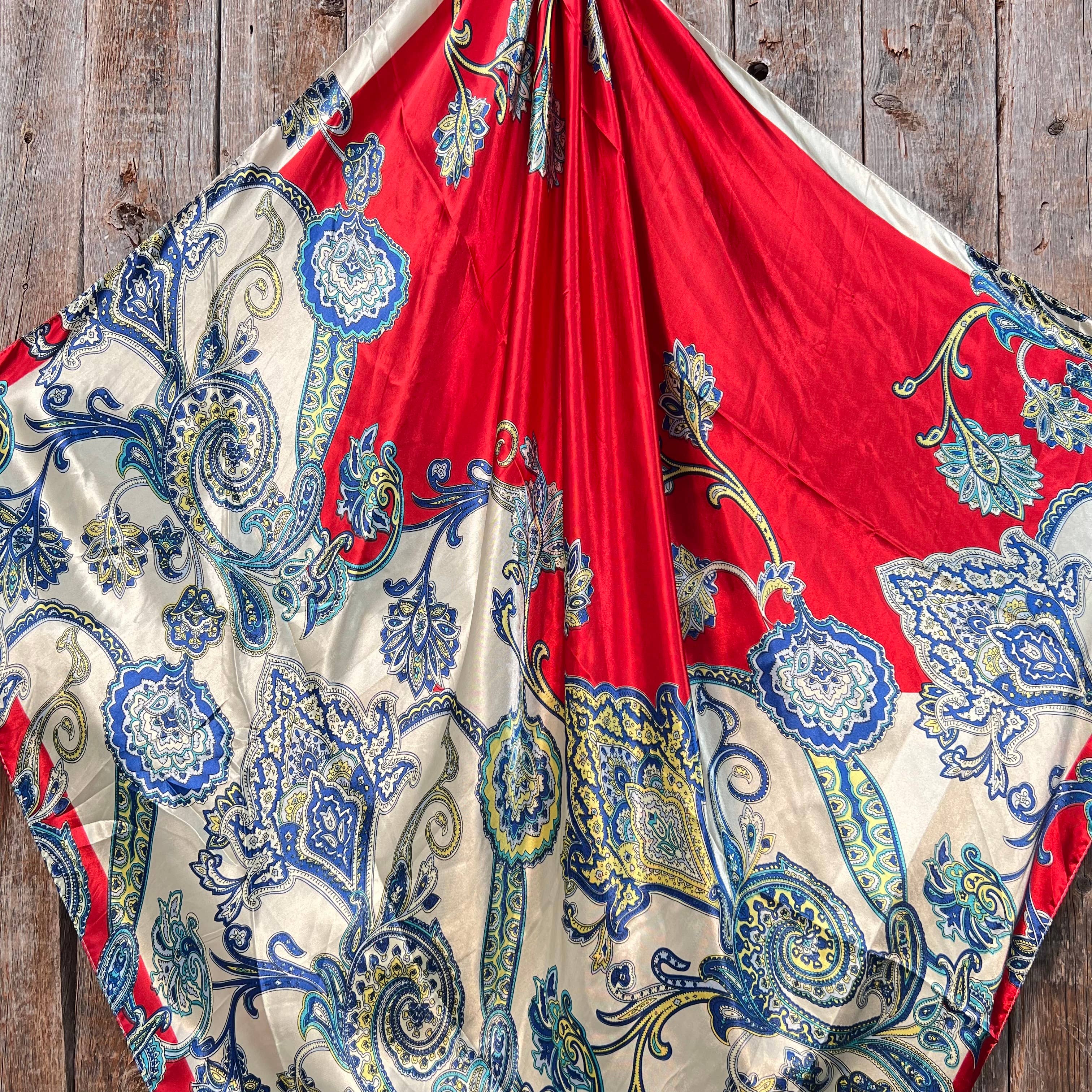 35X35" Red & Navy Paisley Wild Rag / Scarf WR300
