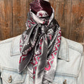 35X35"  Grey/Red/Pink Paisley Wild Rag/Scarf WR3404X