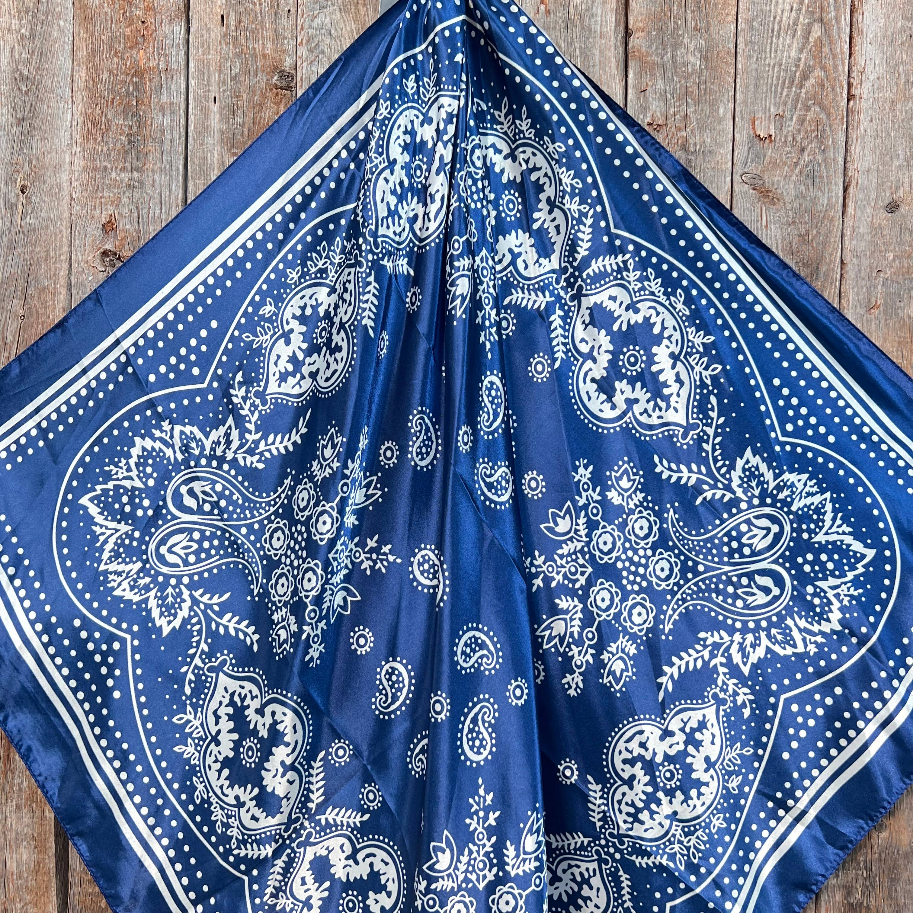 35X35"  Blue Floral Paisley Wild Rag/Scarf WR3382