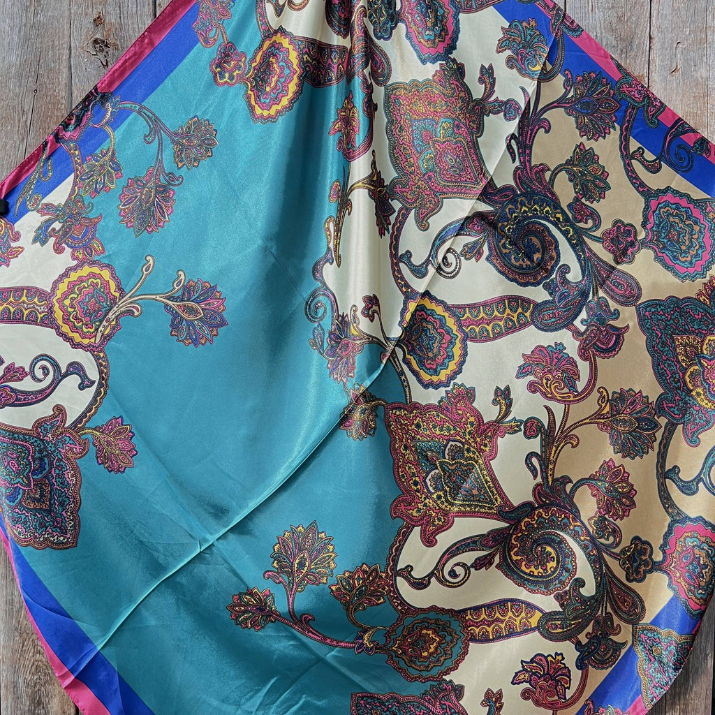 35X35"  Electric Turquoise Paisley Wild Rag / Scarf WR606