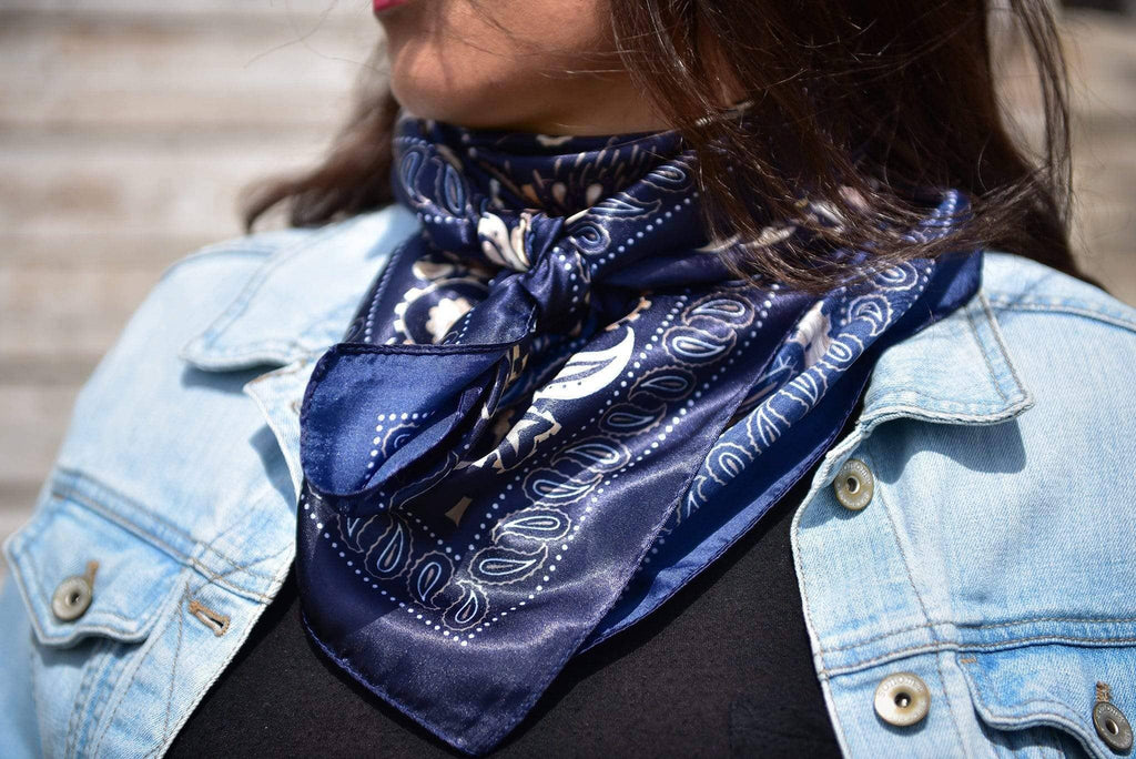 35X35" Blue and Cream Paisley Wild Rag/Scarf WR433