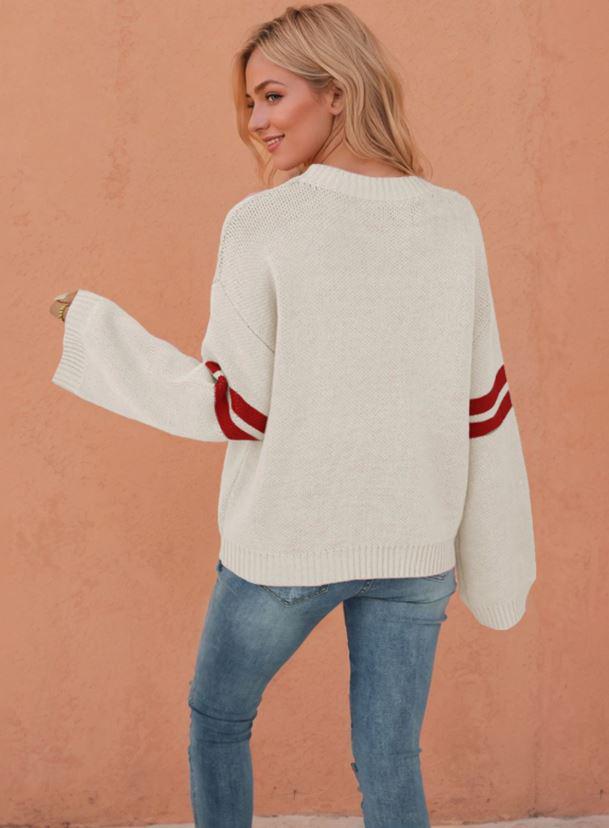 Valentine's Day Heart Knit Sweater - Women's Crew Neck